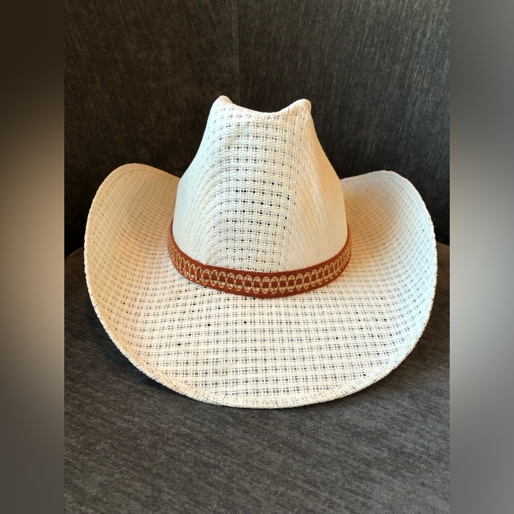 San Francisco Sombreros Cream Stiff Straw Hat and Brown Band